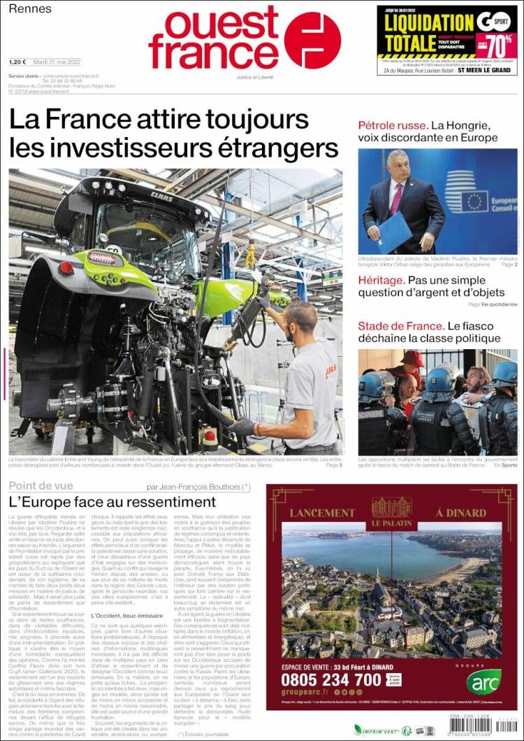 Portada de Ouest France (Francia)