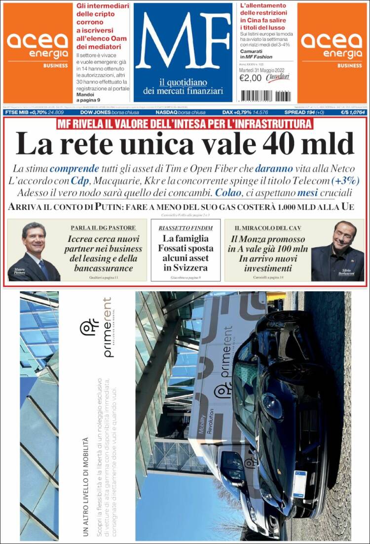 Portada de Milano Finanza (Italia)