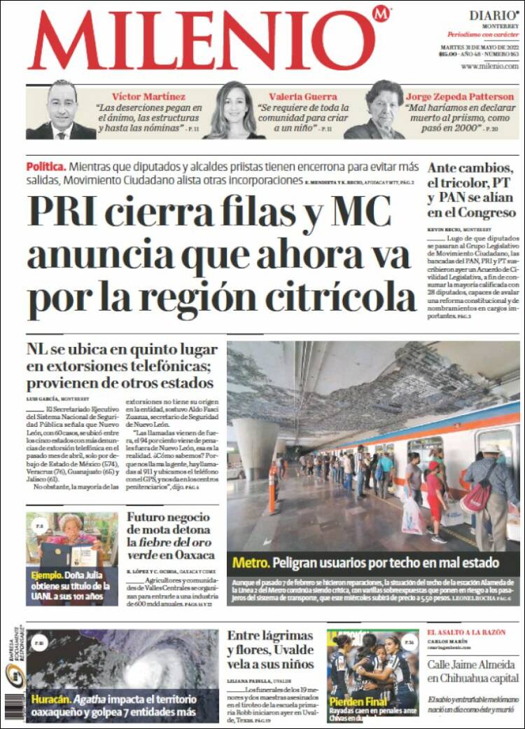 Portada de Milenio de Monterrey (México)