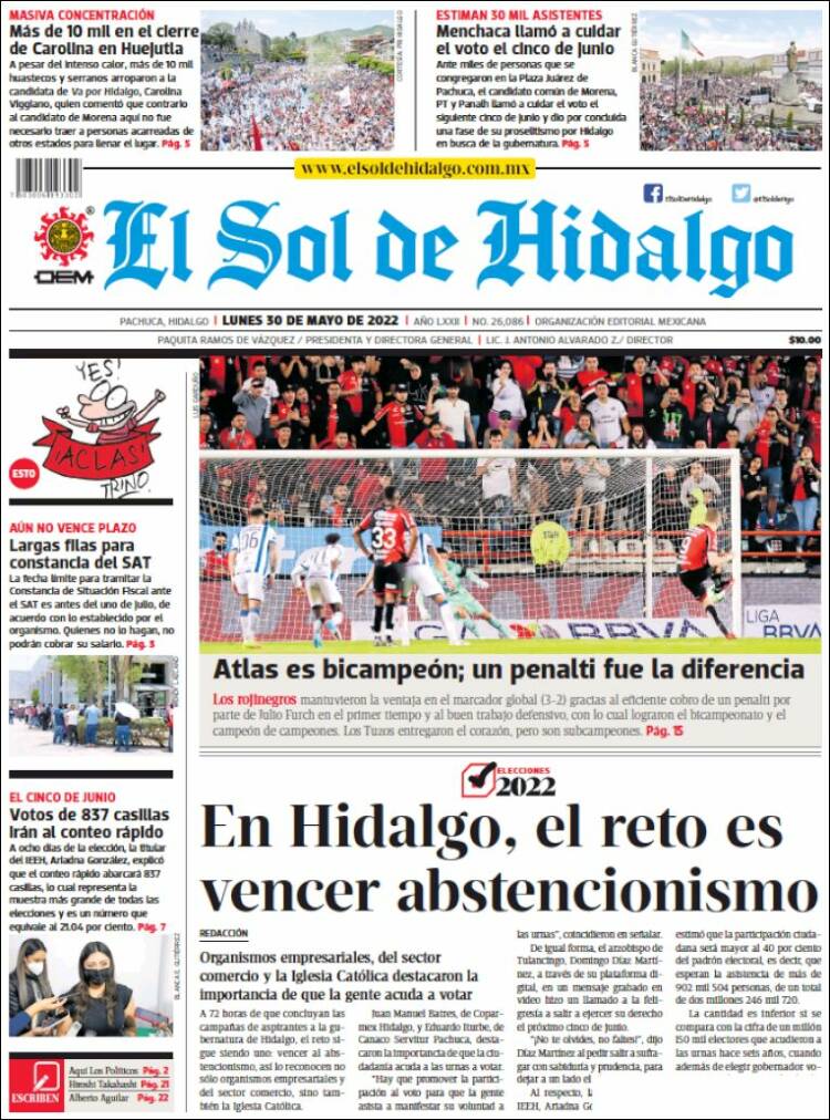 Portada de El Sol de Hidalgo (México)