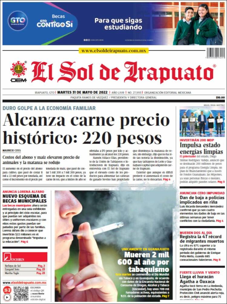 Portada de El Sol de Irapuato (México)