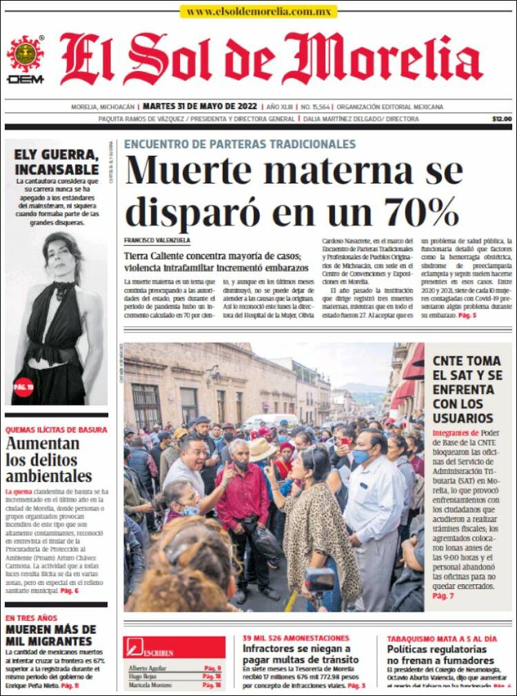 Portada de El Sol de Morelia (México)