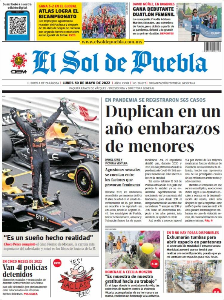 Portada de El Sol de Puebla (México)
