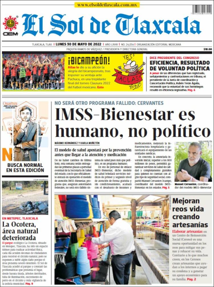 Portada de El Sol de Tlaxcala (México)