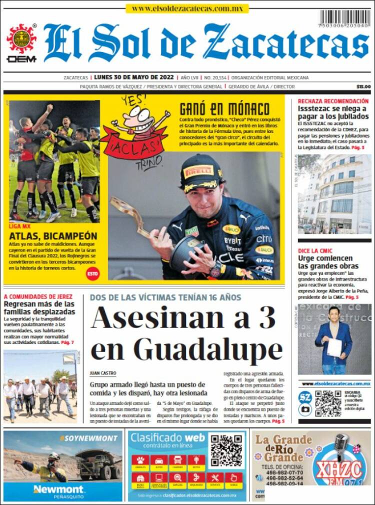 Portada de El Sol de Zacatecas (México)