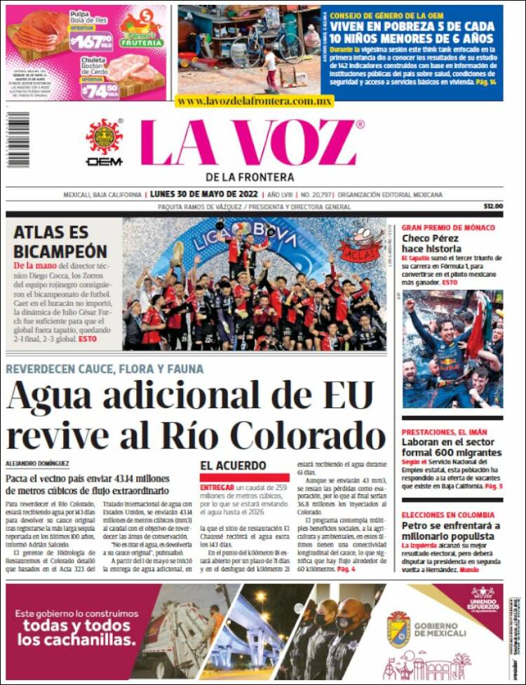 Portada de La Voz de la Frontera (México)