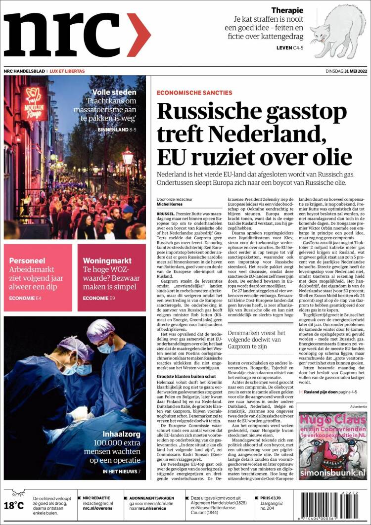 Portada de NRC Handelsblad (Pa&iacute;ses Bajos)