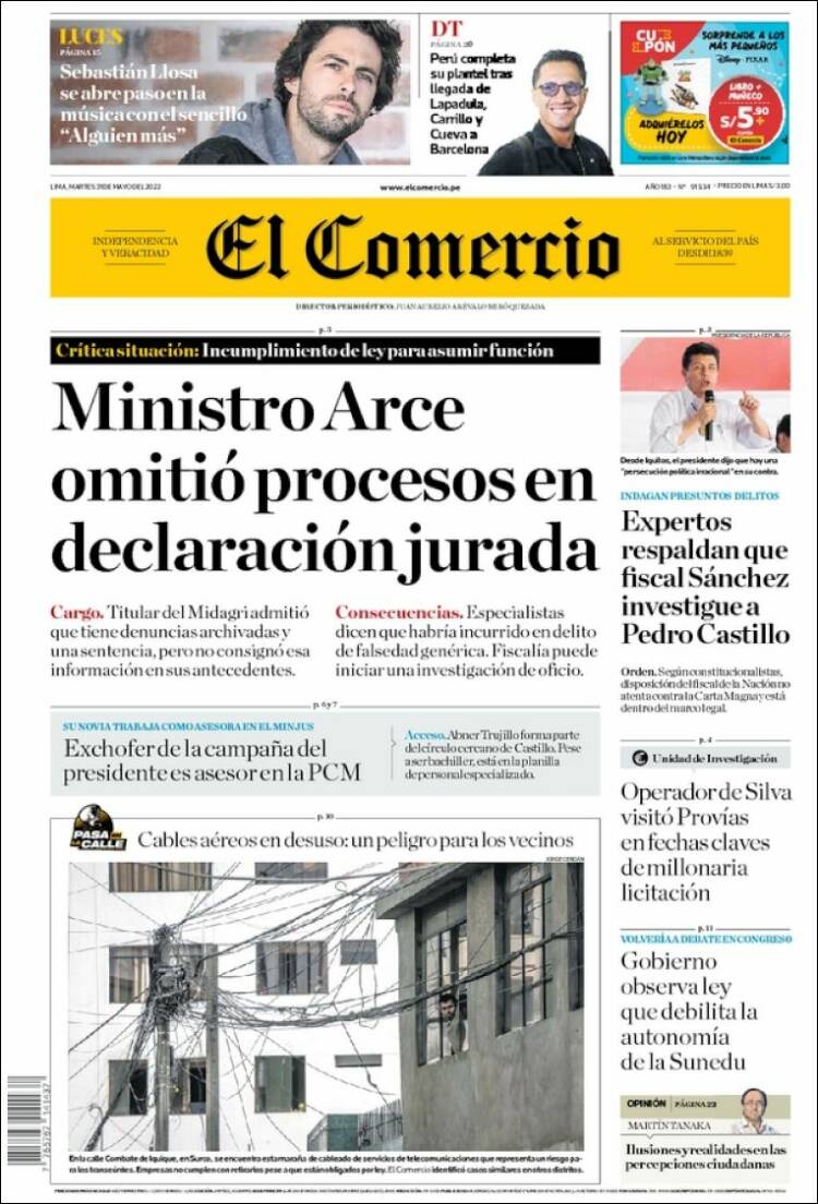 Portada de El Comercio (Per&uacute;)