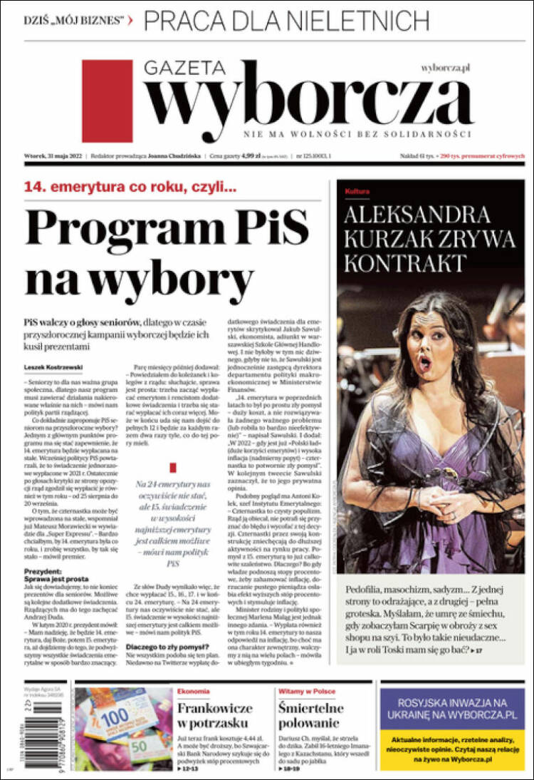 Portada de Gazeta Wyborcza (Polonia)