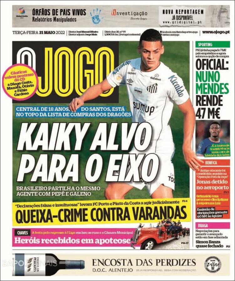 Portada de O Jogo (Portugal)