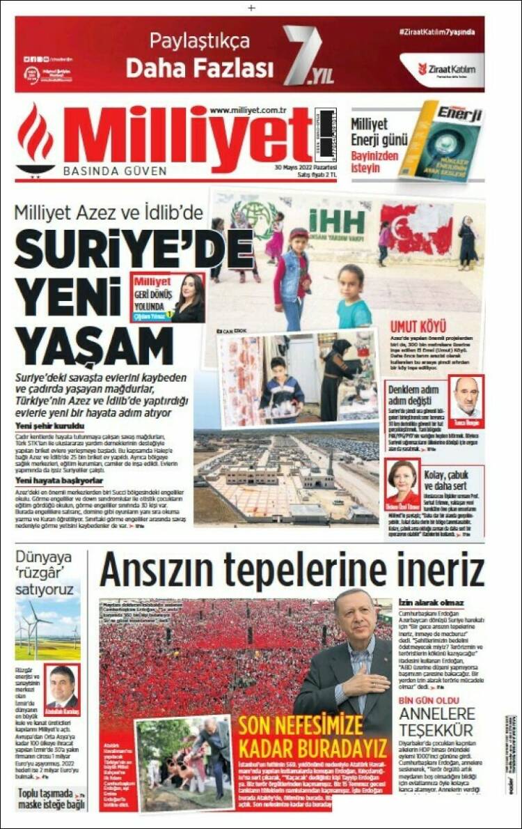 Portada de Milliyet (Turqu&iacute;a)