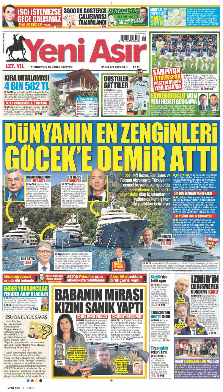 Portada de Yeni Asır (Turqu&iacute;a)