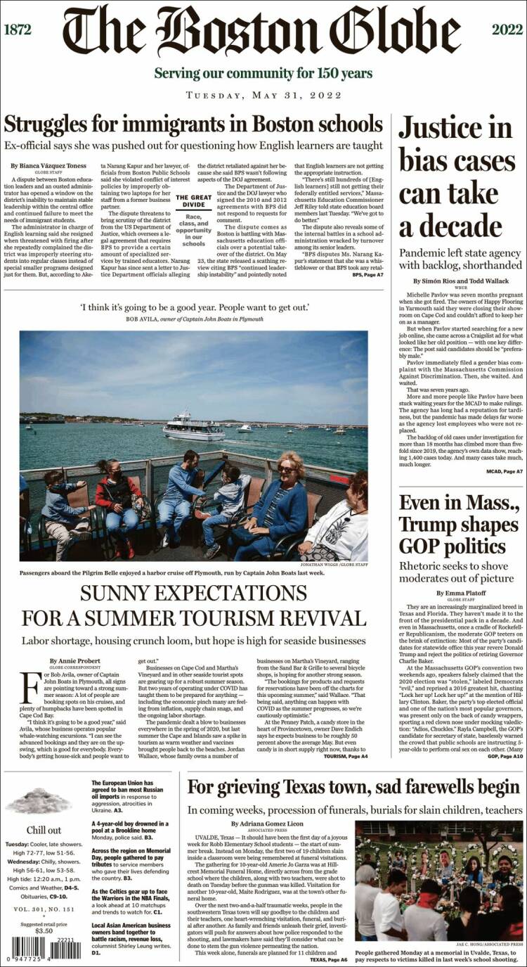 Portada de Boston Globe (USA)