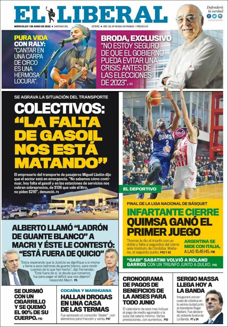 Portada de Diario El Liberal (Argentina)