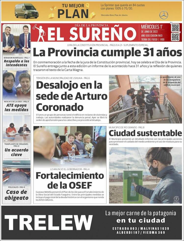 Portada de Diario El Sureño (Argentina)