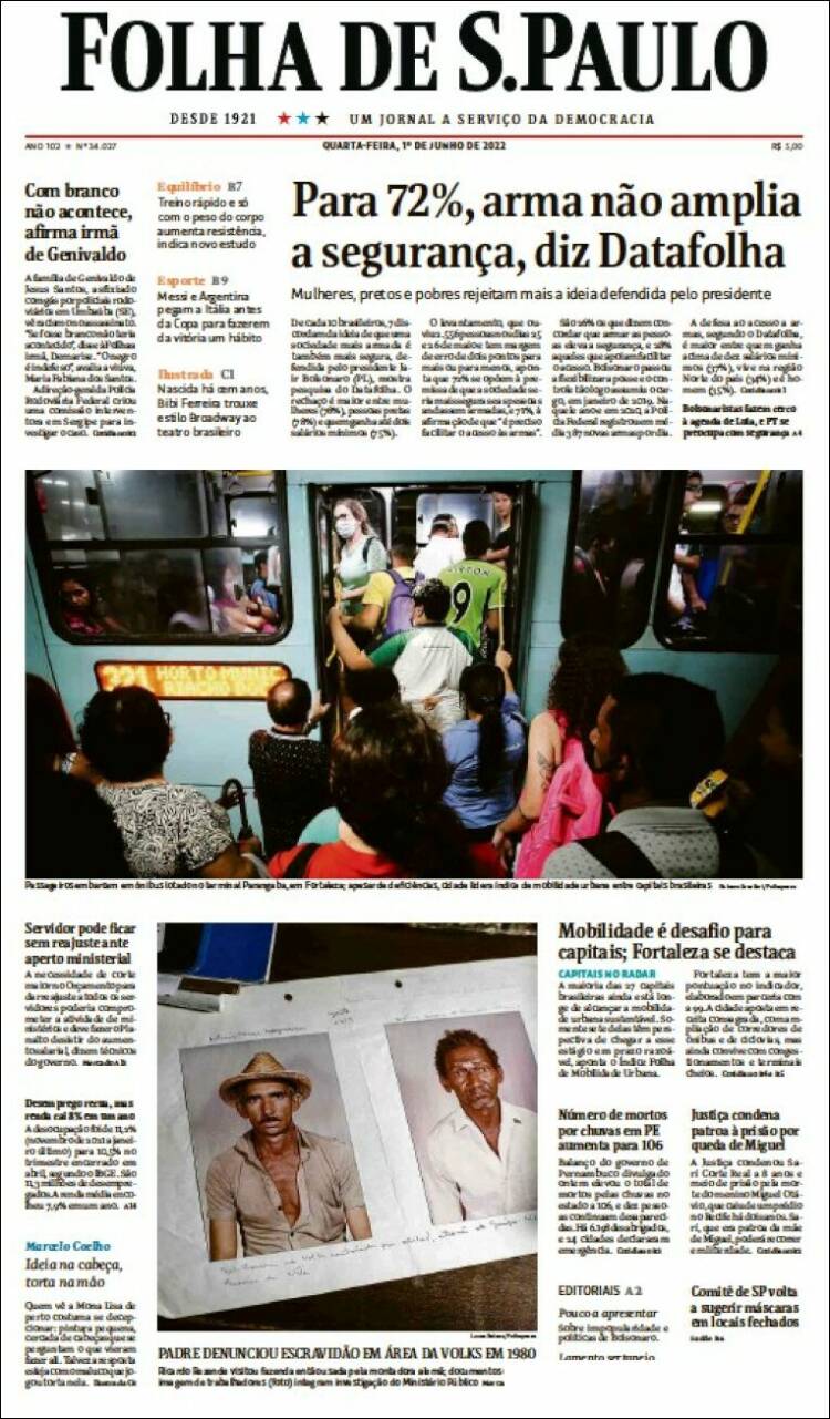 Portada de Folha de São Paulo (Brasil)
