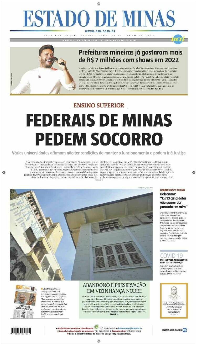 Portada de Jornal Estado de Minas (Brasil)