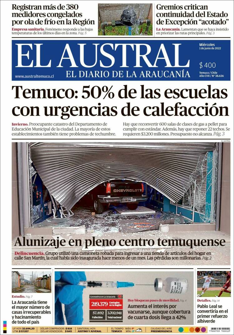 Portada de El Austral de Temuco (Chile)