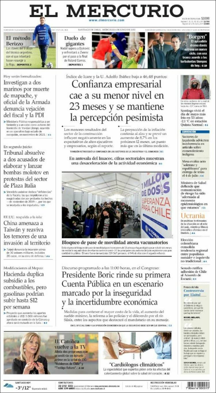 Portada de El Mercurio (Chile)