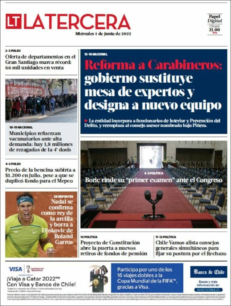 Portada de La Tercera (Chile)