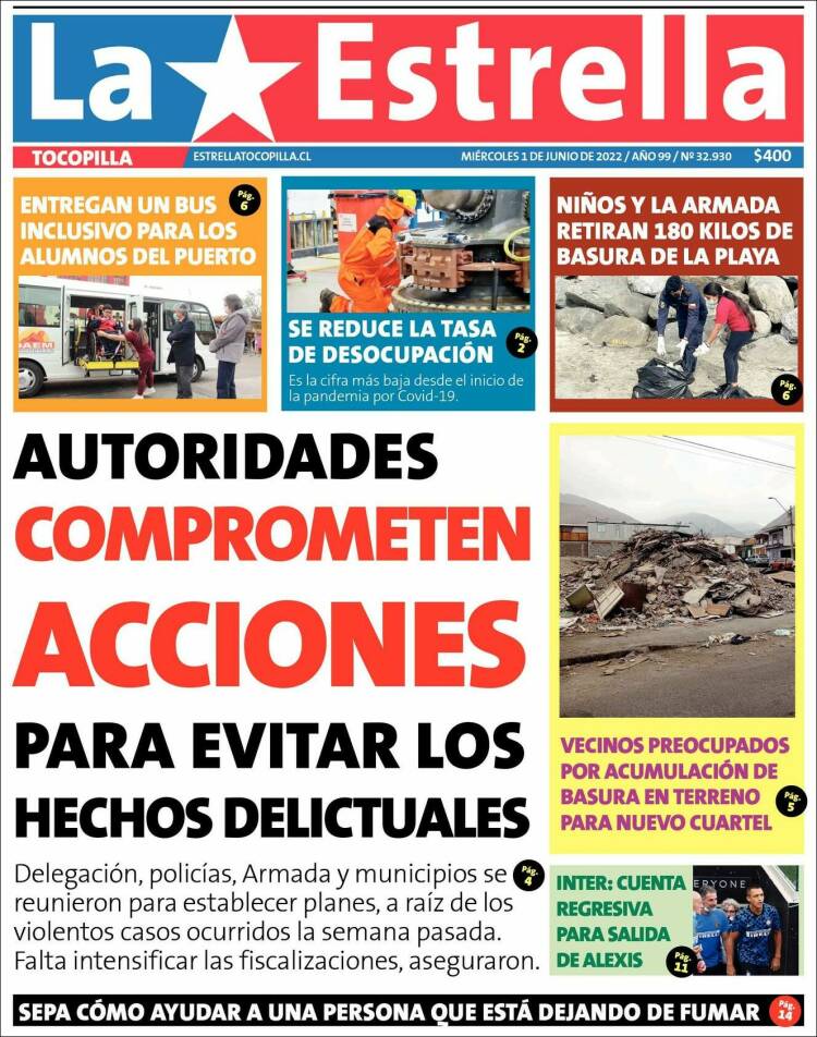 Portada de La Estrella de Tocopilla (Chile)