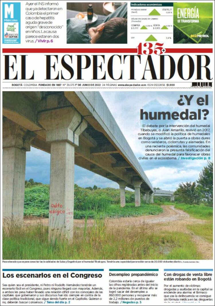 Portada de El Espectador (Colombie)