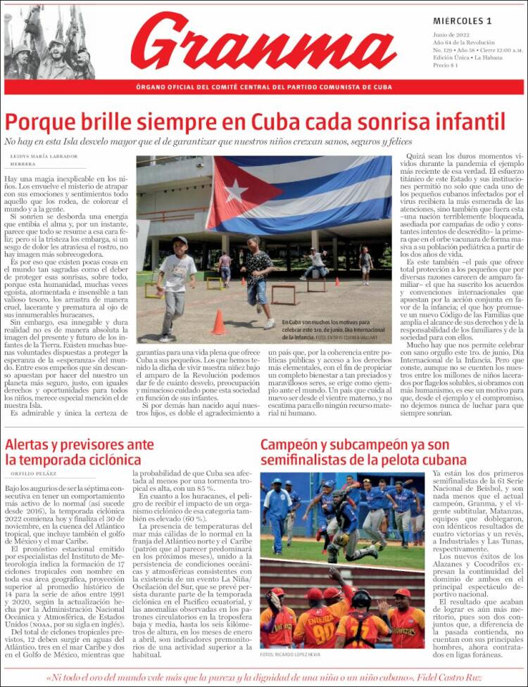 Portada de Granma (Cuba)