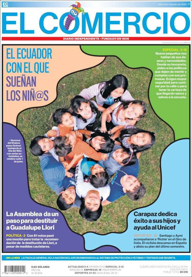 Portada de El Comercio (Ecuador)