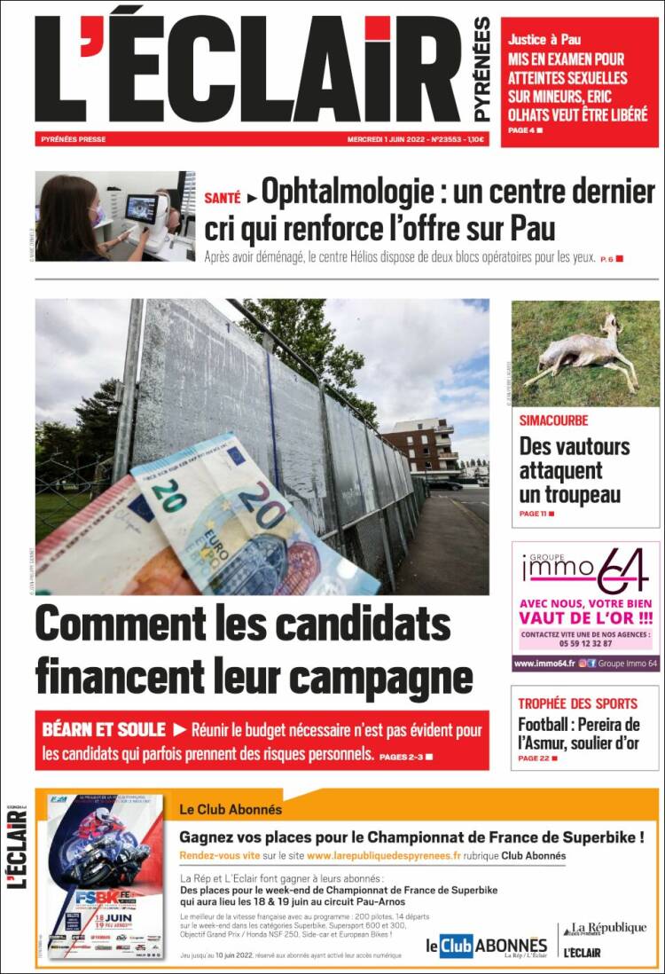 Portada de L'Eclair des Pyrénées (France)