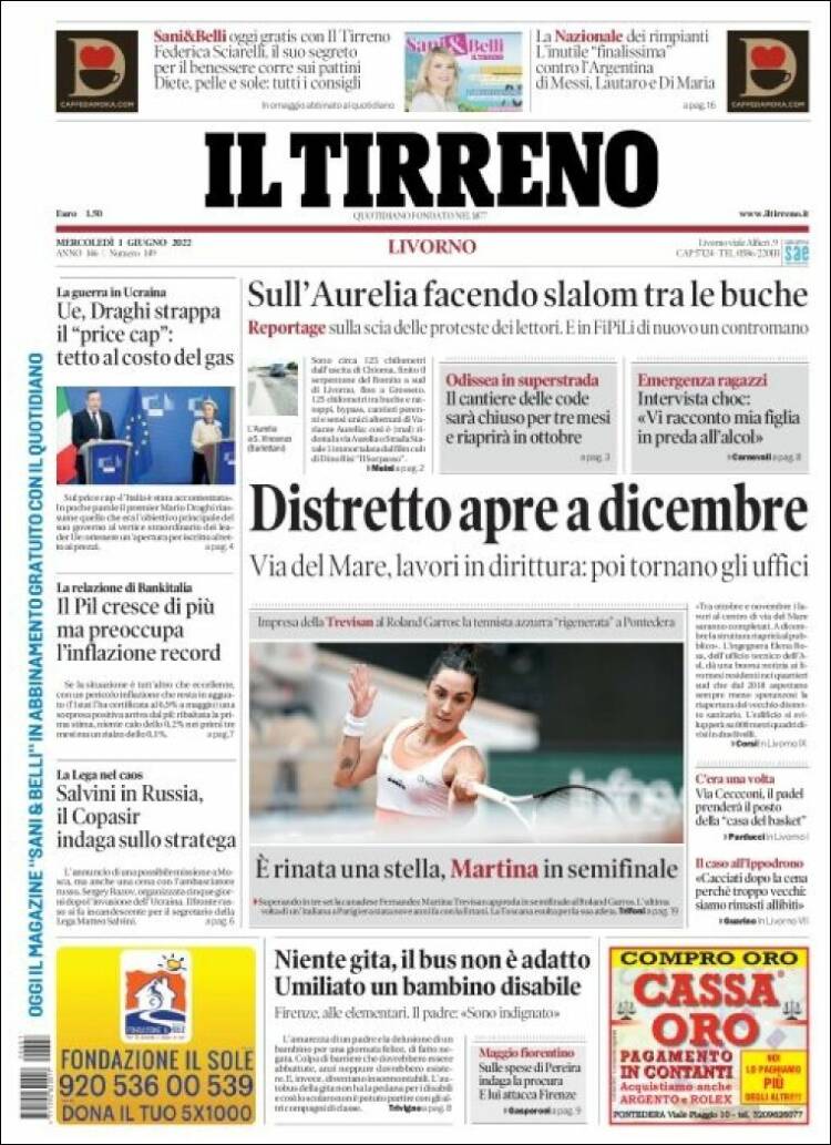 Portada de Il Tirreno (Italia)