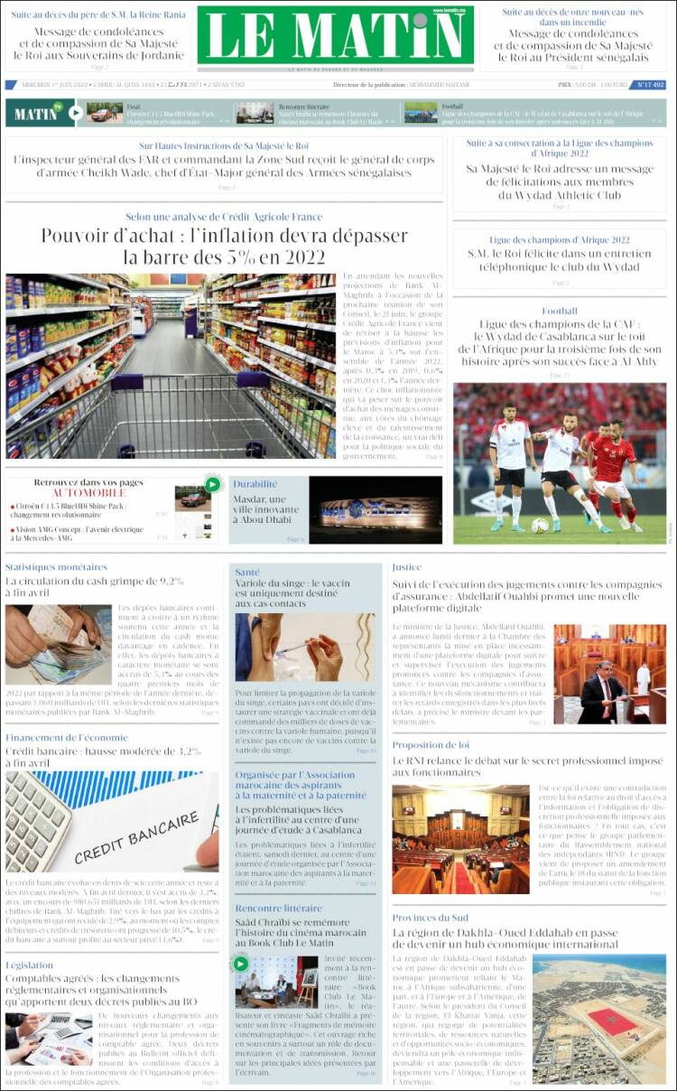 Portada de Le Matin (Marruecos)