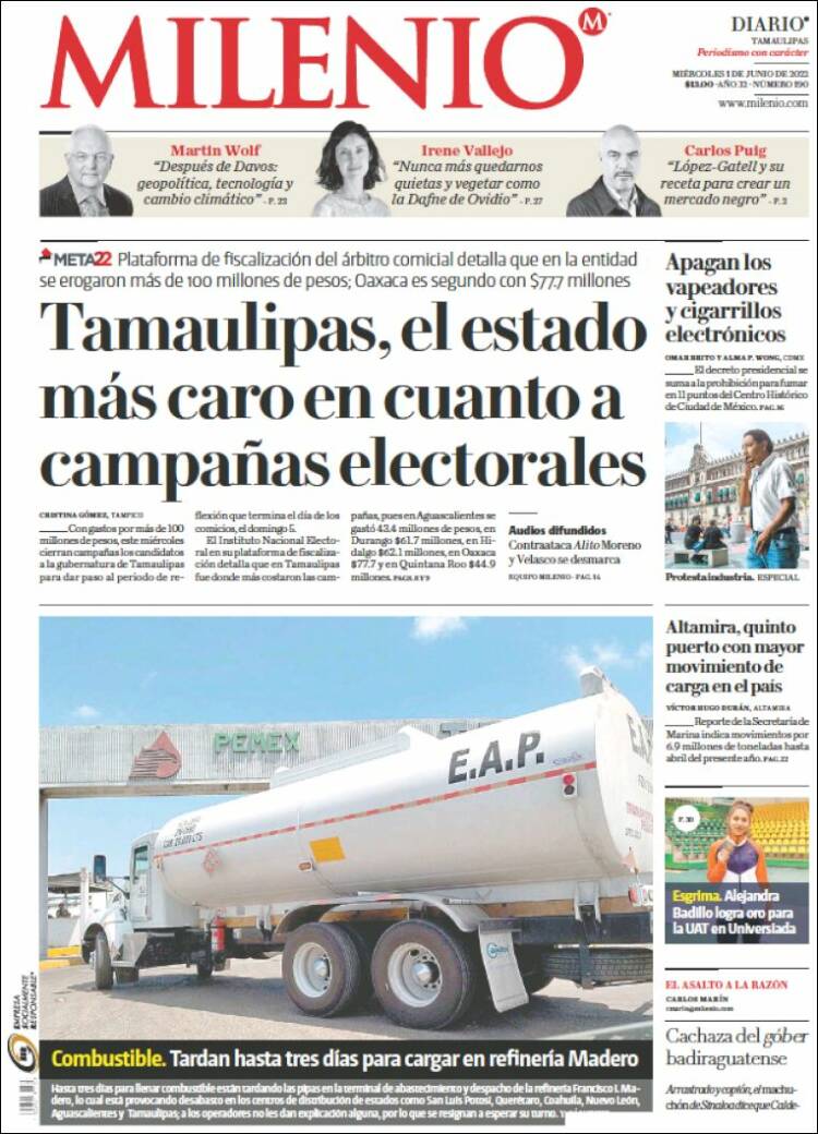 Portada de Milenio - Tamaulipas (M&eacute;xico)