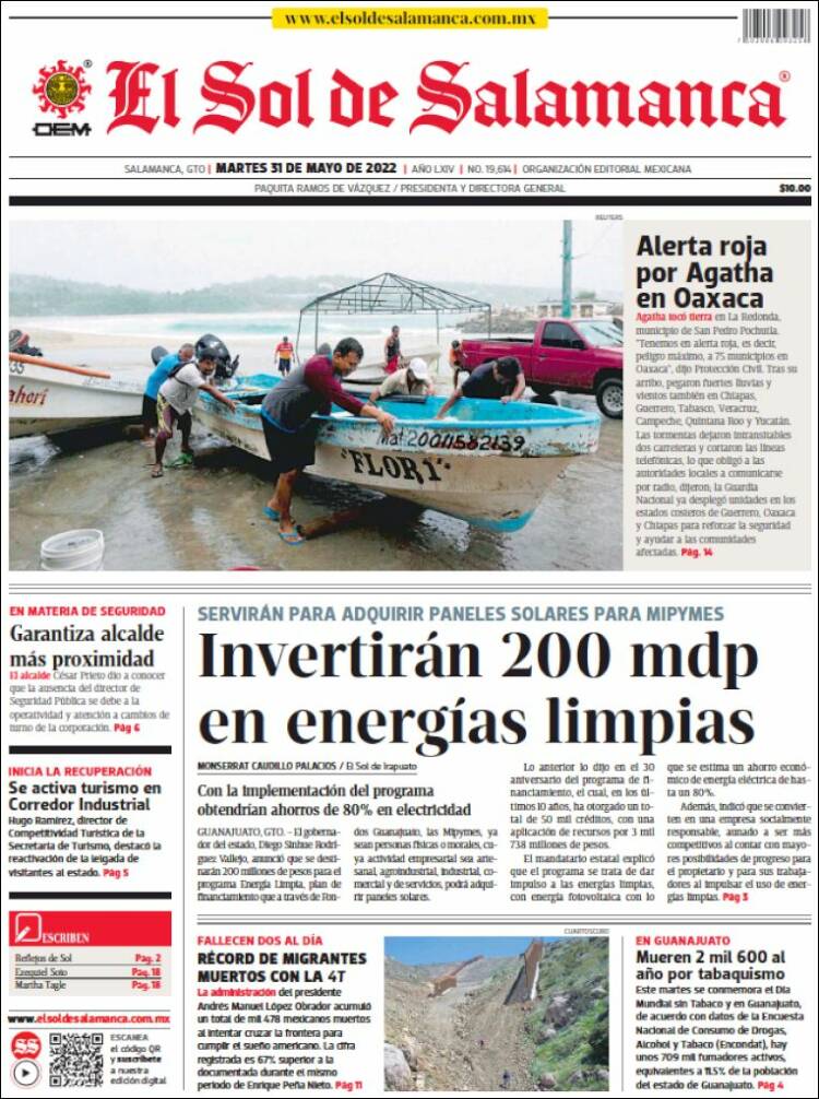 Portada de El Sol de Salamanca (M&eacute;xico)