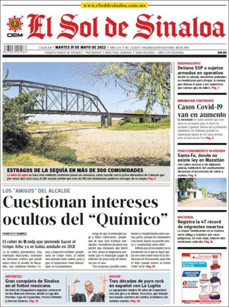 Portada de El Sol de Sinaloa (M&eacute;xico)