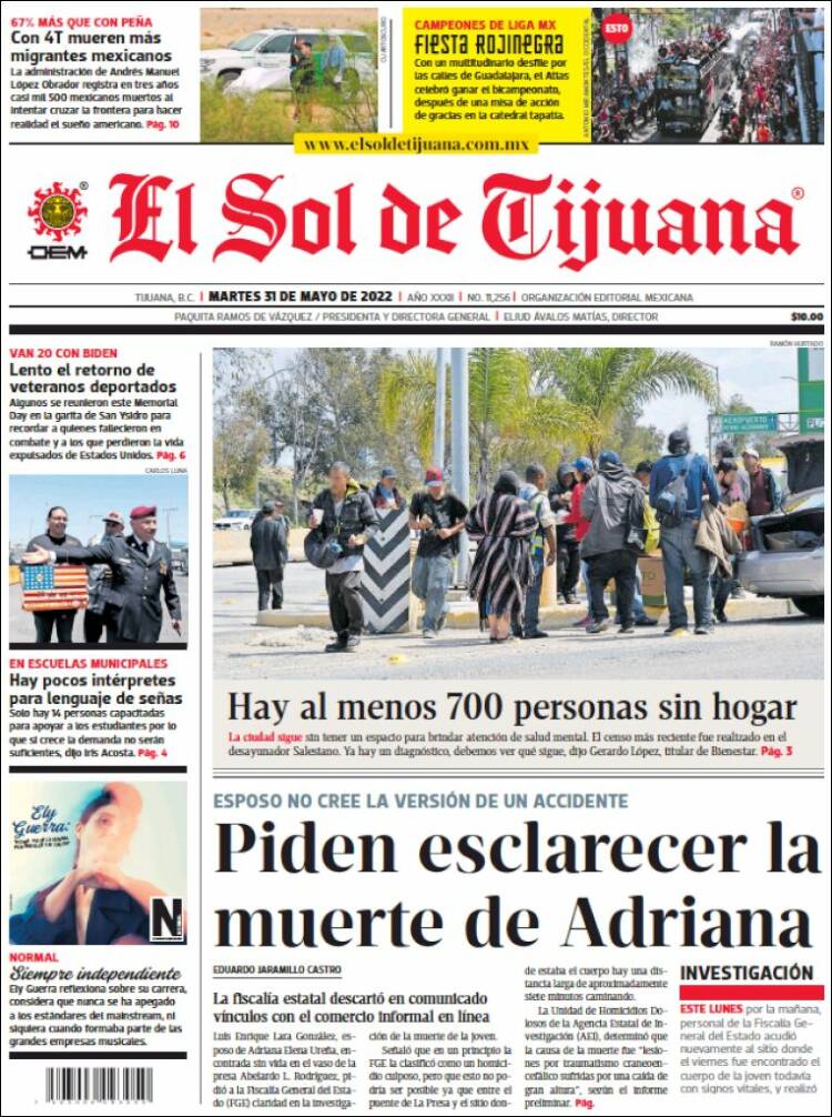 Portada de El Sol de Tijuana (M&eacute;xico)