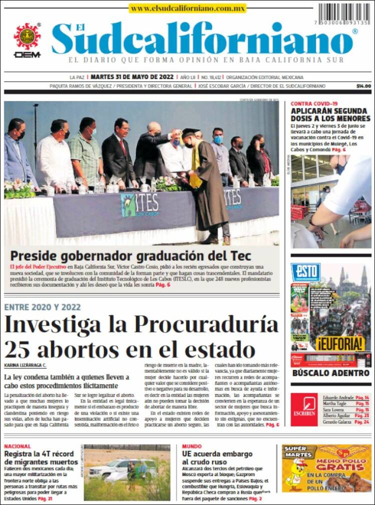 Portada de El Sudcaliforniano (M&eacute;xico)