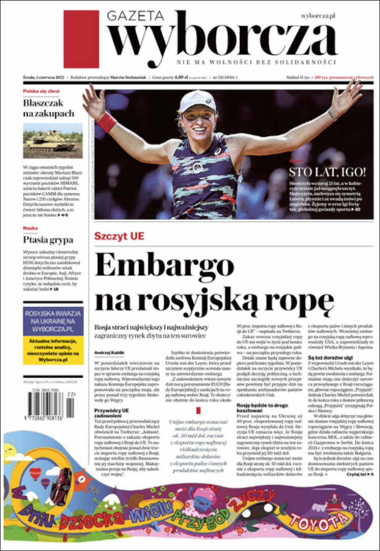 Portada de Gazeta Wyborcza (Polonia)