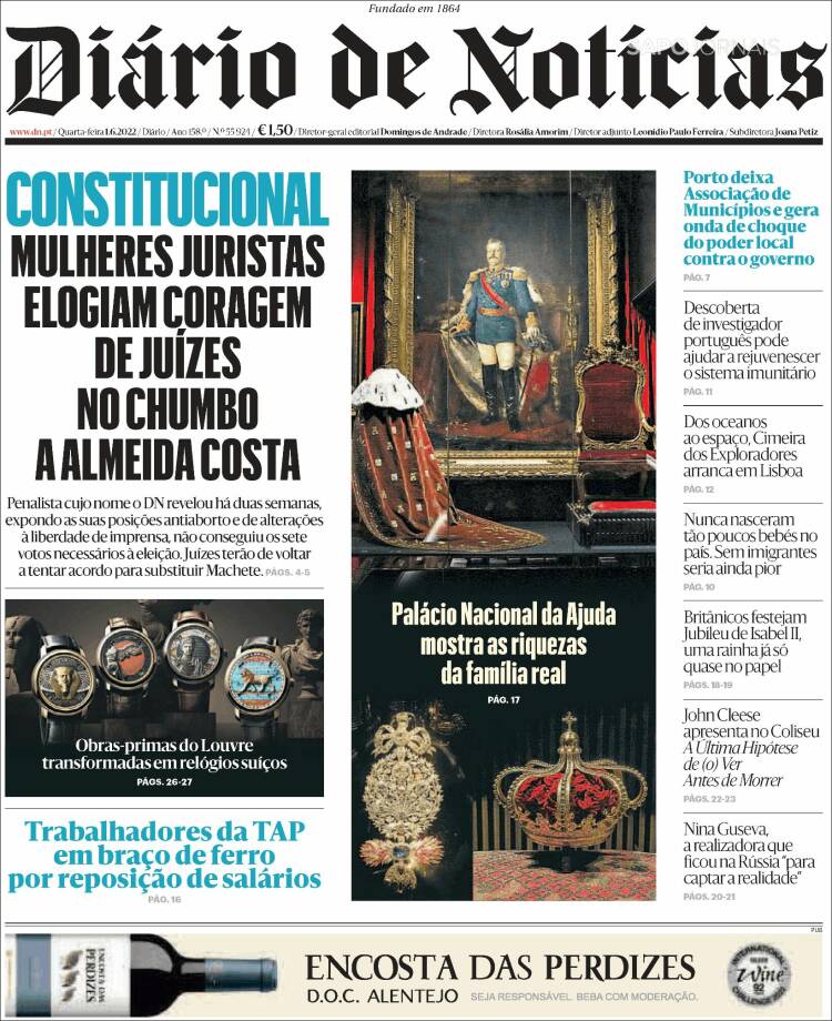 Portada de Diário de Noticias (Portugal)