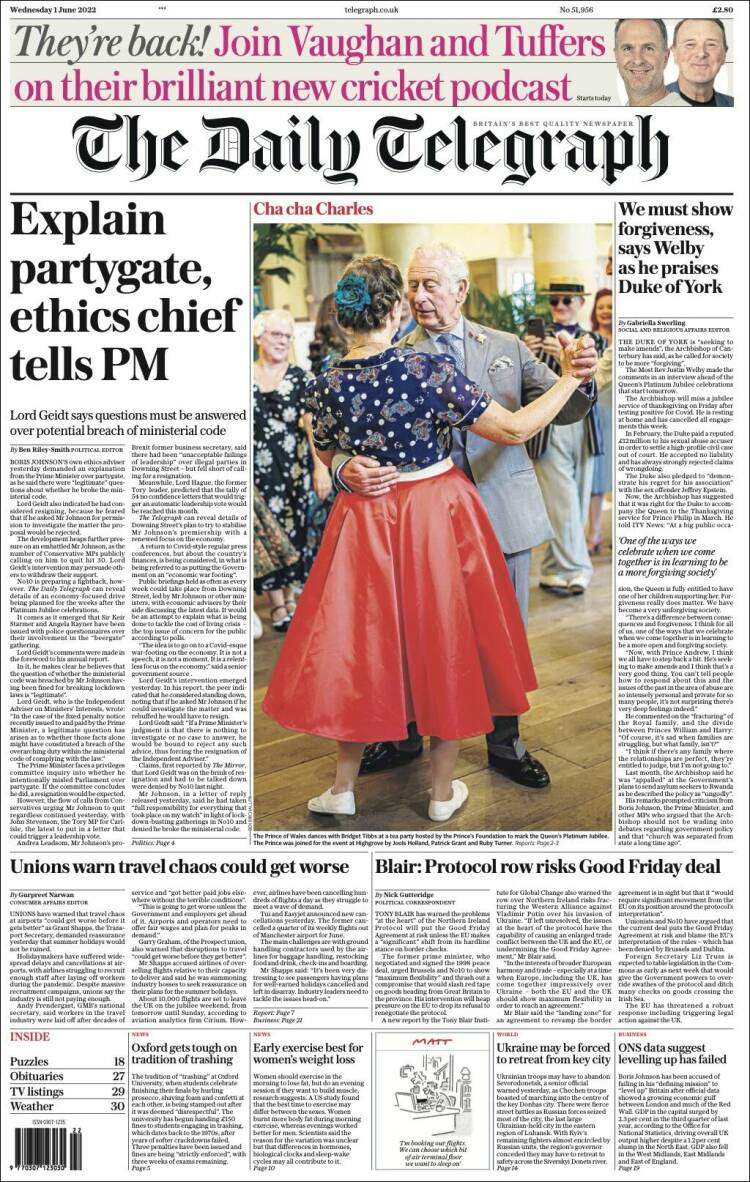Portada de Daily Telegraph (Reino Unido)