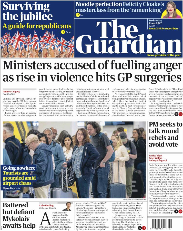 Portada de The Guardian (Reino Unido)