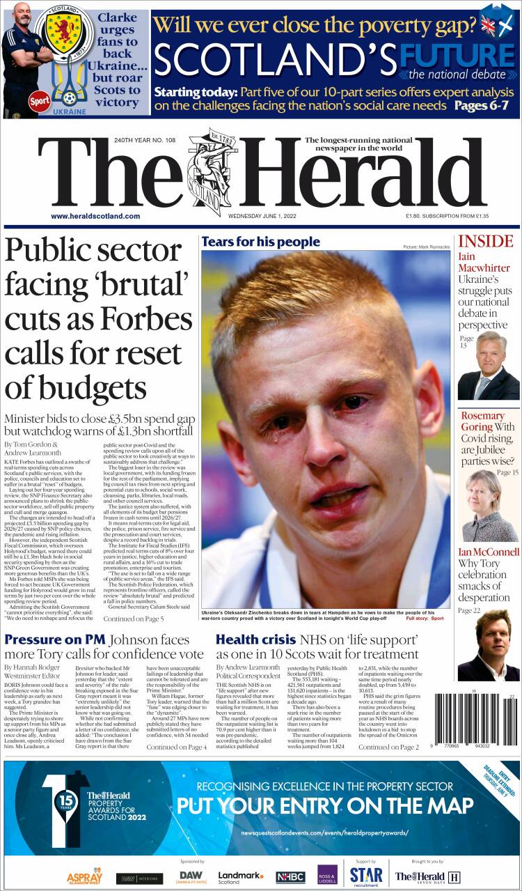 Portada de The Herald (Reino Unido)