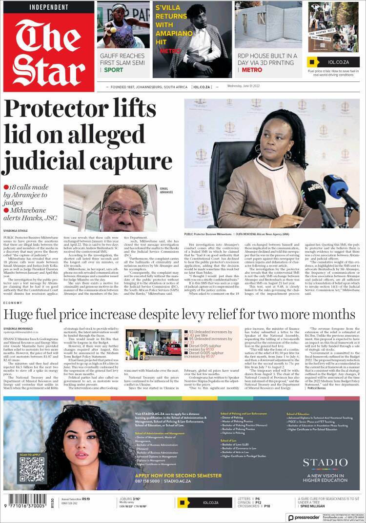 Portada de The Star (Sud&aacute;frica)