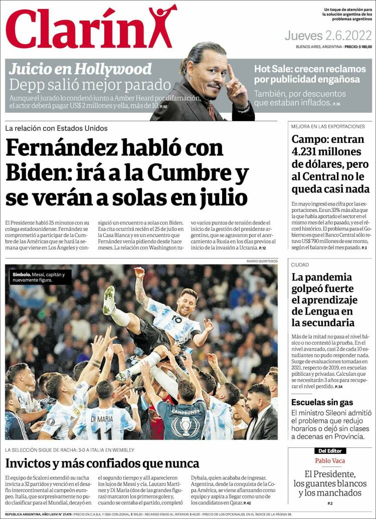 Portada de Clarín (Argentina)