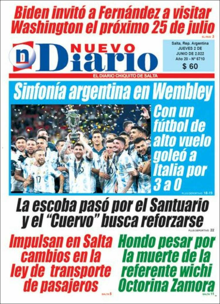 Portada de Nuevo Diario de Salta (Argentina)