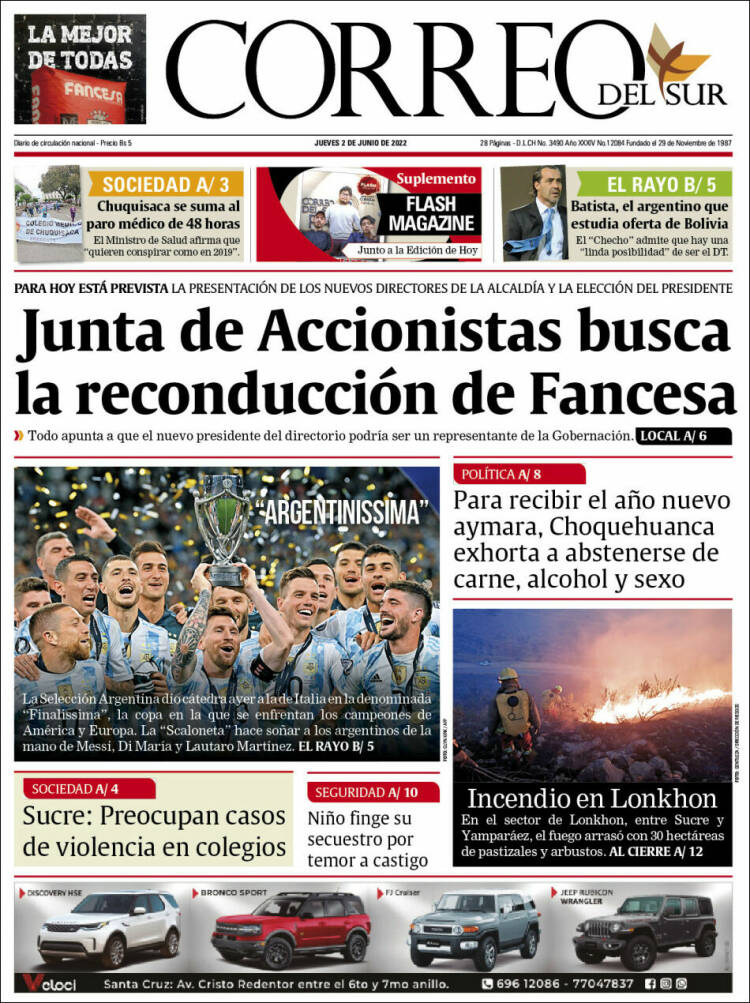 Portada de Correo Sur (Bolivia)