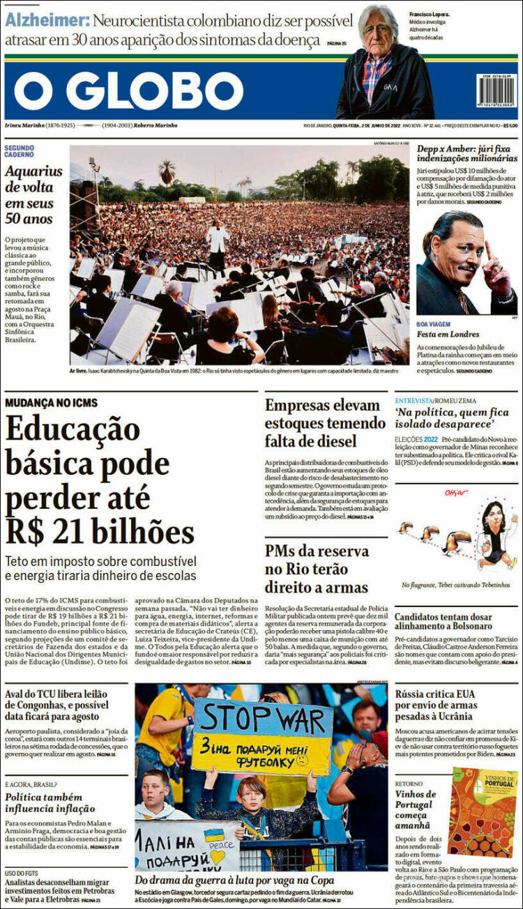 Portada de O Globo (Brasil)