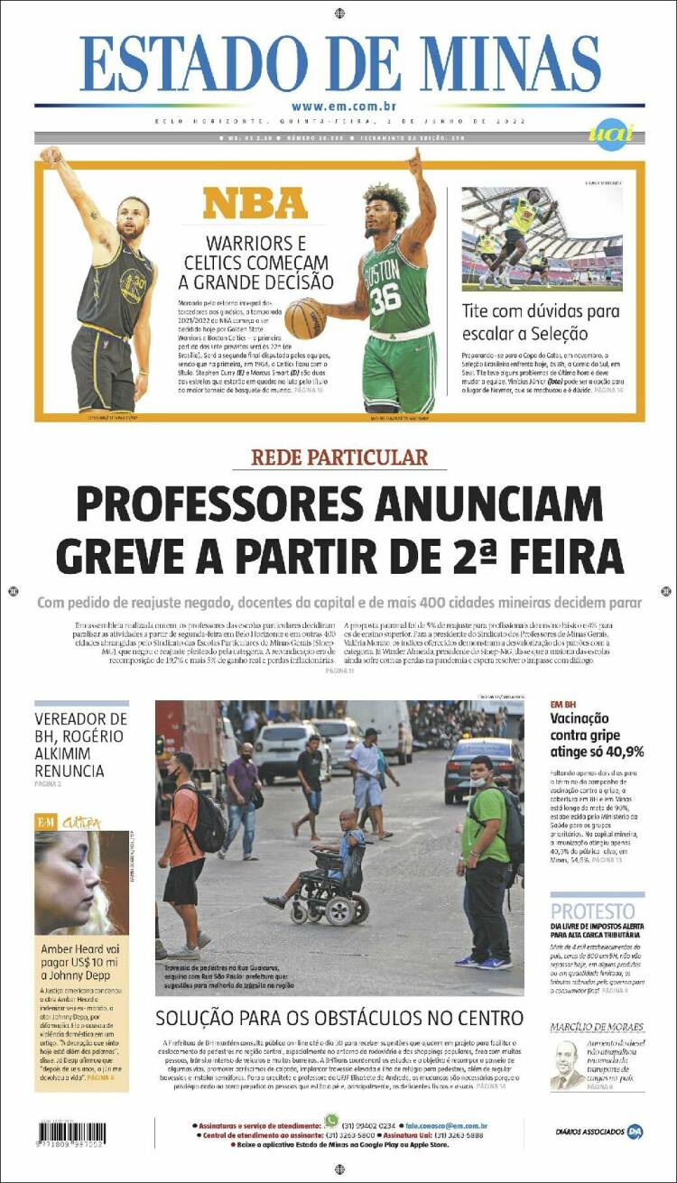 Portada de Jornal Estado de Minas (Brasil)