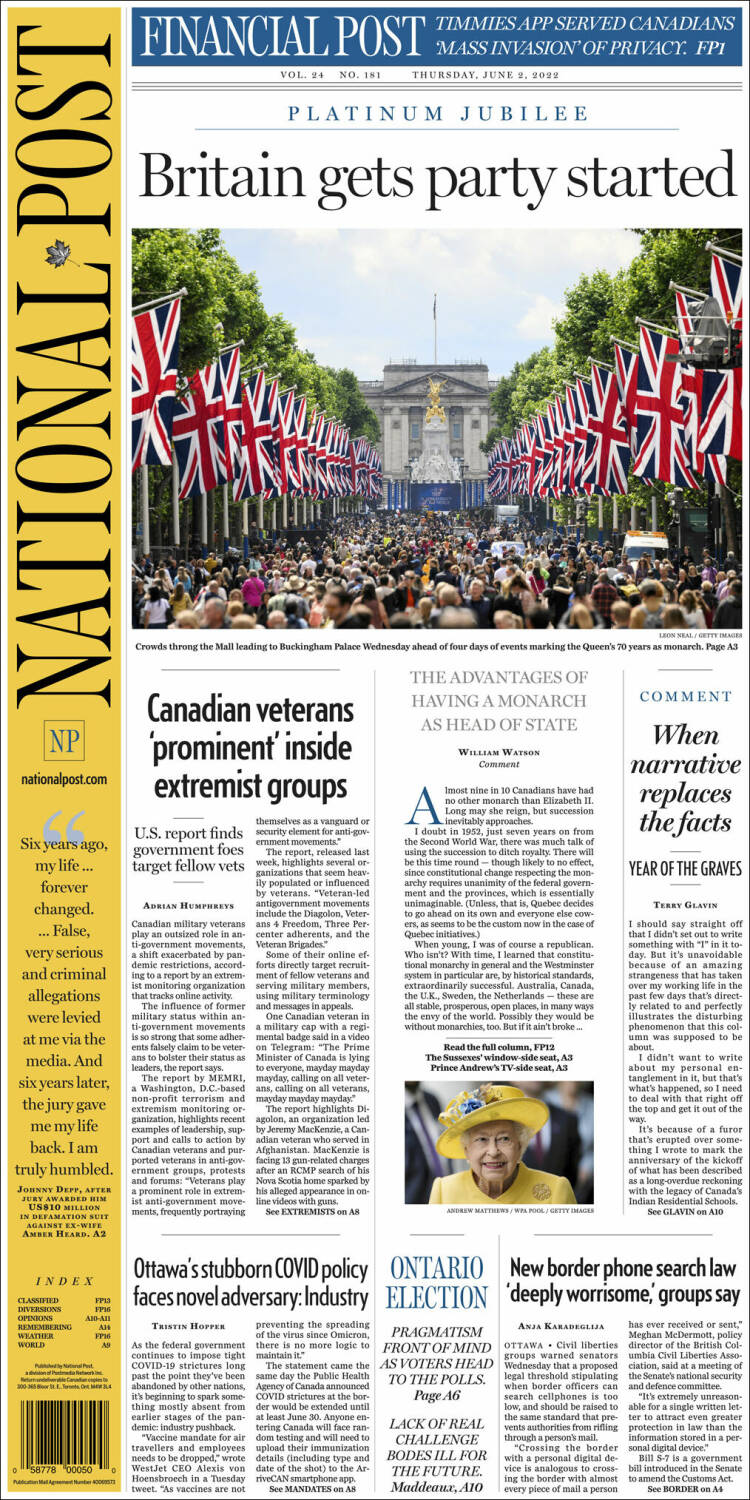 Portada de The National Post (Canada)