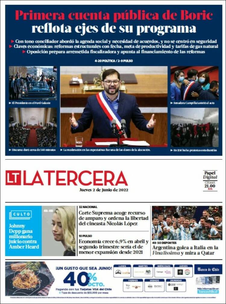 Portada de La Tercera (Chile)