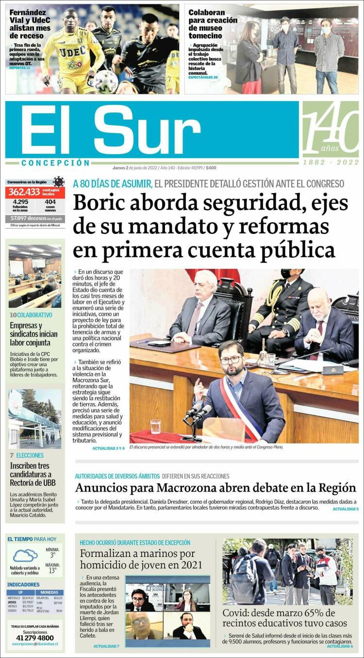 Portada de El Sur (Chile)